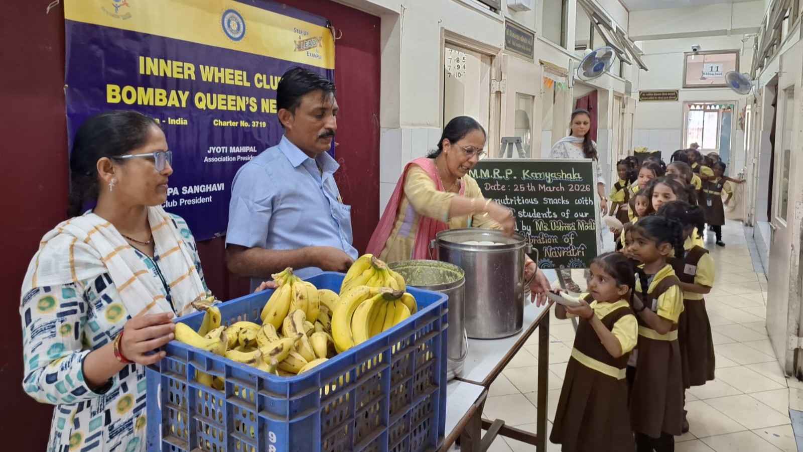 Distributing idli chutney with banana