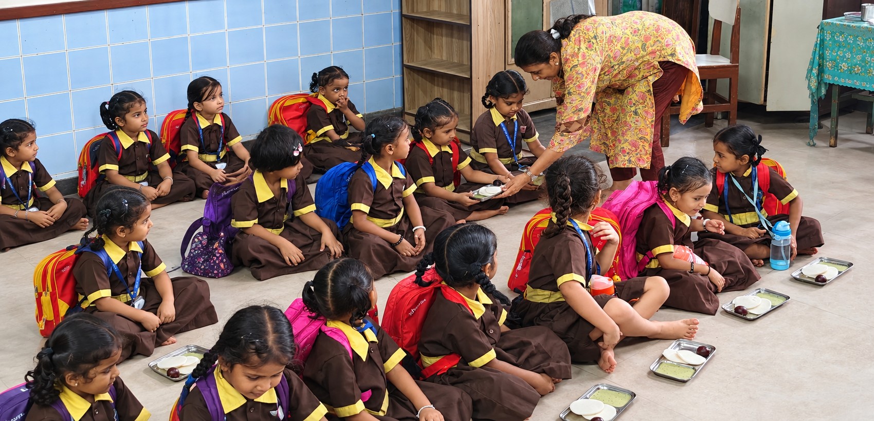 Donor distributing snacks to students