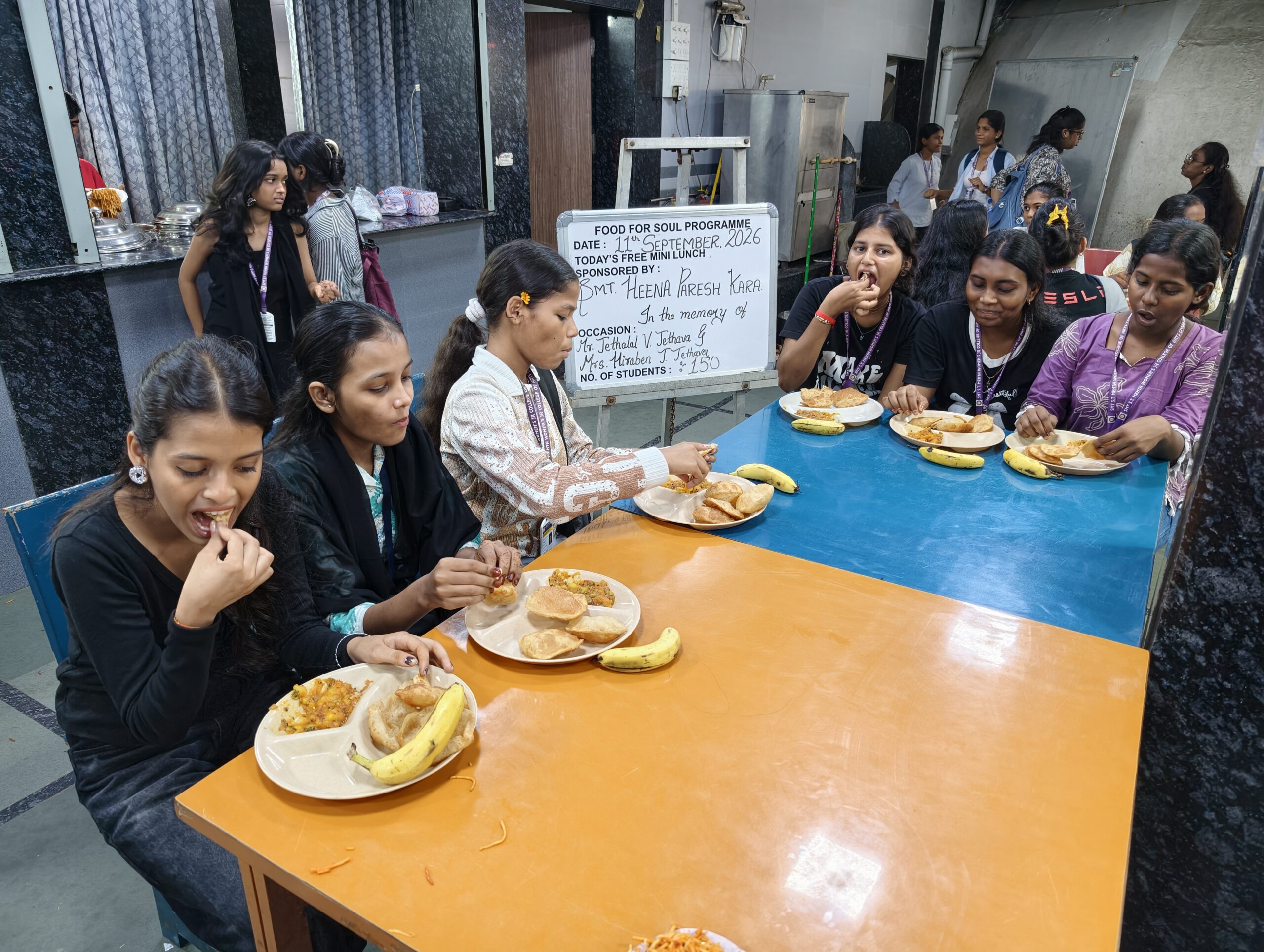 Students enjoying puri bhaji