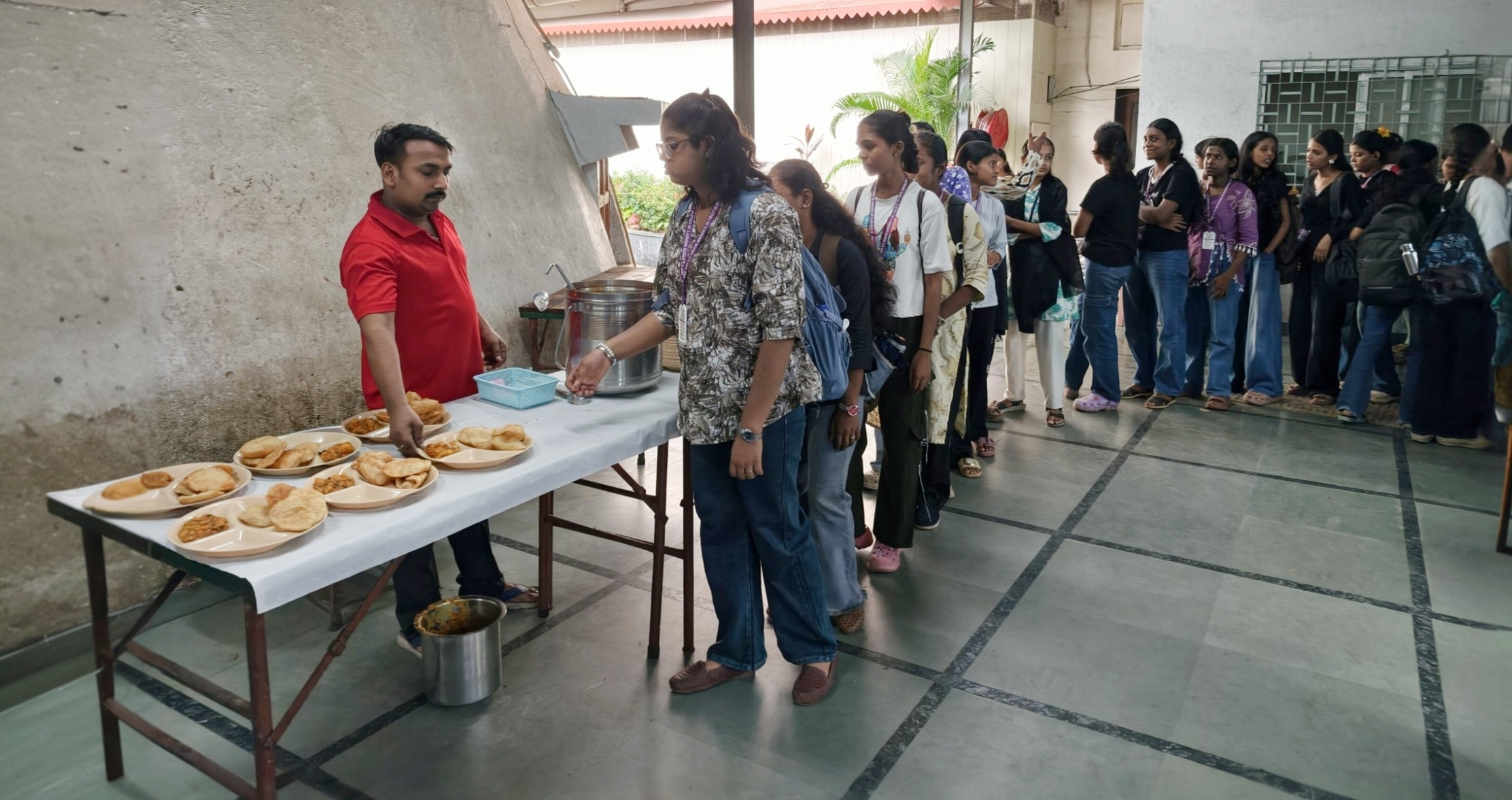 Students standing in line for Mini Lunch
