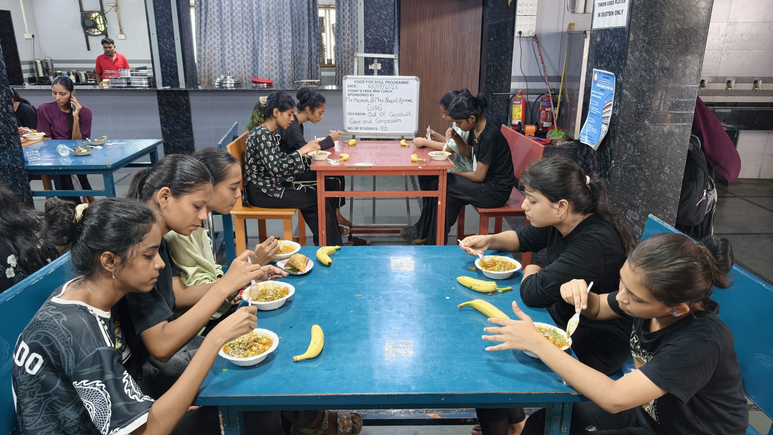 Students eating Chole Samosa