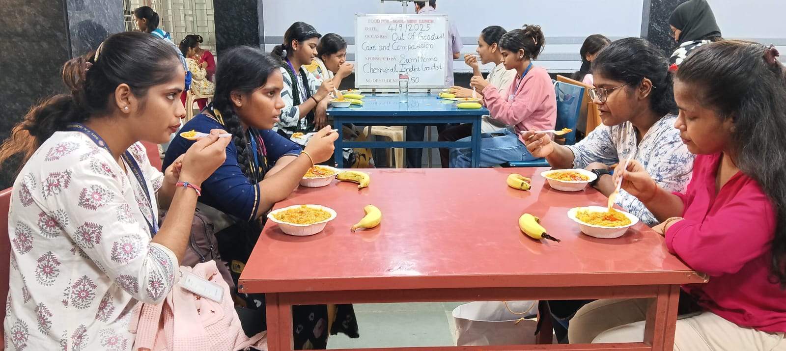 Students eating Masala khichdi